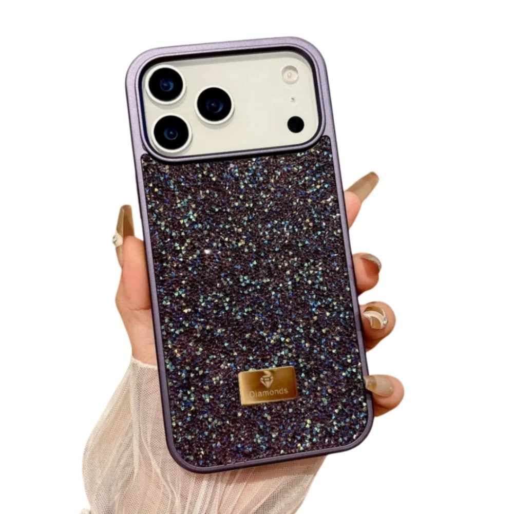 (roxo, Iphone 12) Capa De Celular Luxuosa E Deslumbrante Com Cobertura Total E Detalhes Em Zircônia Na Cor Diamante.