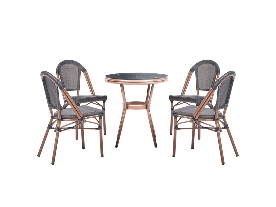 Conjunto De Refeição De Jardim Para 4 Pessoas Beliani Rifreddo De Ratan Sintético Cinzento 70x70x76