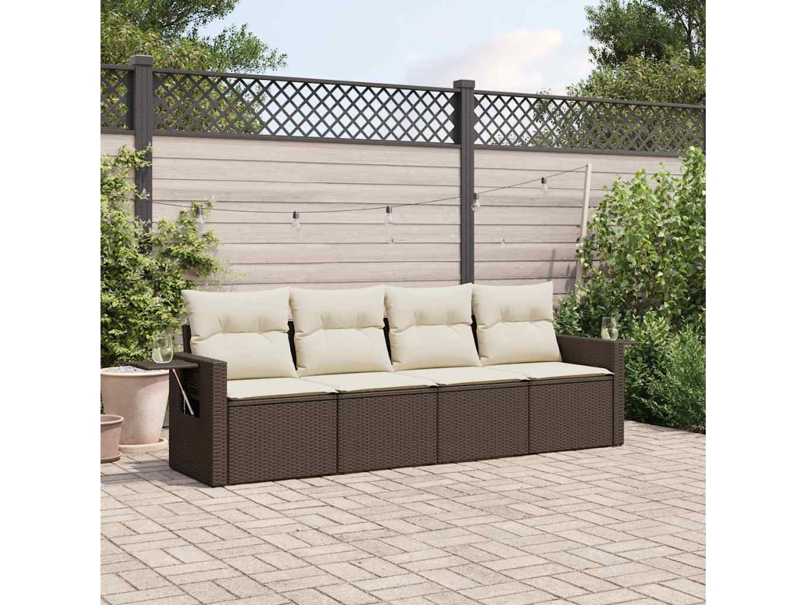 Vidaxl 4 Pcs Conjunto Sofás De Jardim C/ Almofadões Vime Pe Castanho