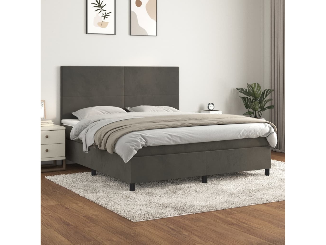 Vidaxl Cama Com Molas/colchão 160x200 Cm Veludo Cinzento-escuro