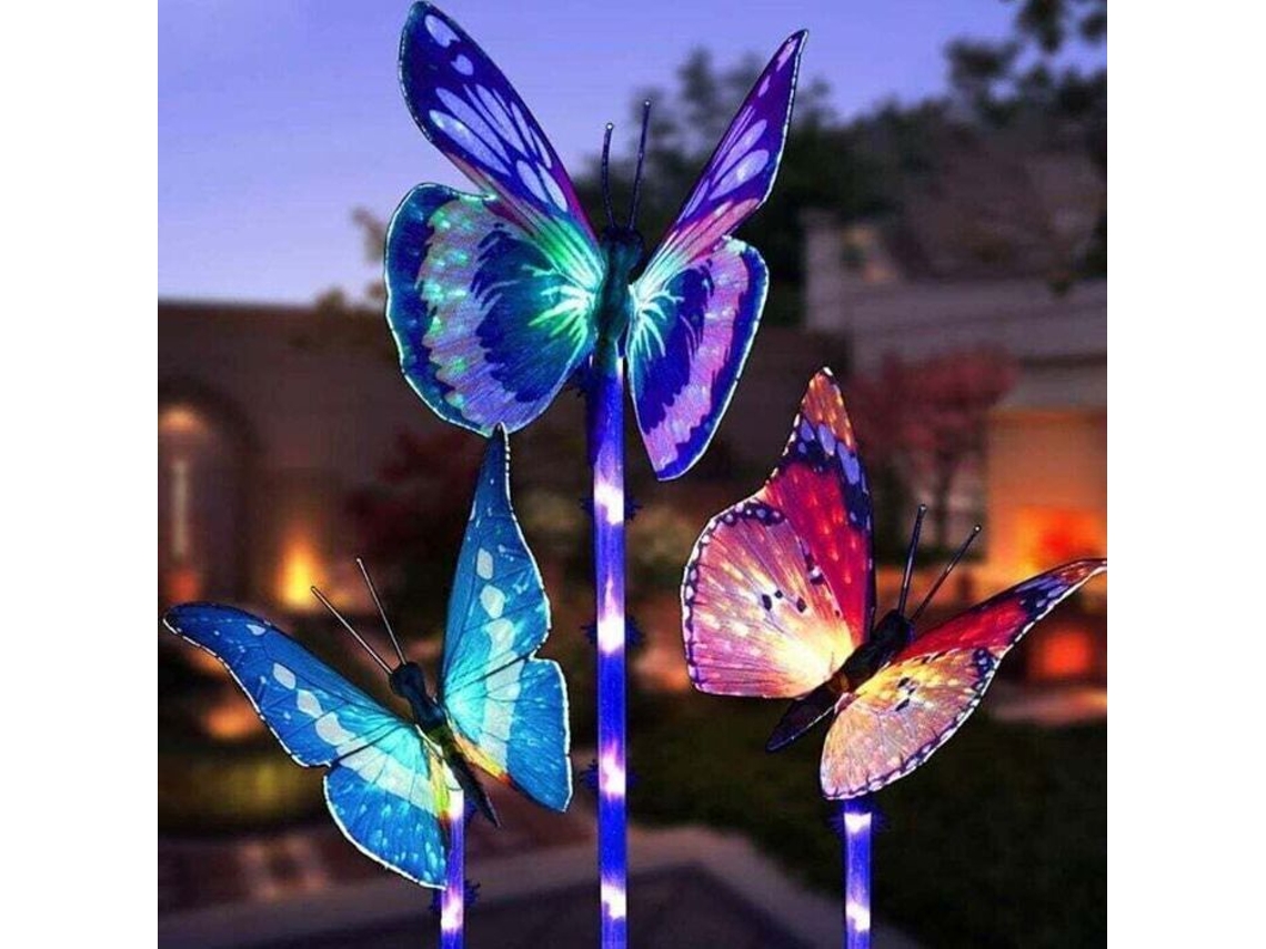 Conjunto De 3 Luminárias Solares Decorativas, Formato De Borboleta Que Mudam De Cor, Para Jardim, Pátio, Varanda, Caminhos E Paisagismo Exterior