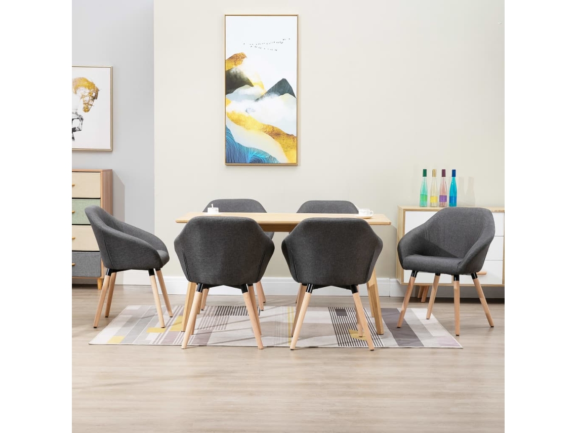Vidaxl Cadeiras De Jantar 6 Pcs Tecido Cinzento-escuro