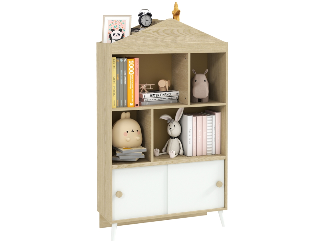 Estante Infantil BTFORUS de madeira com prateleiras abertas e armário inferior (80x30x140.5 cm) branco e cor madeira
