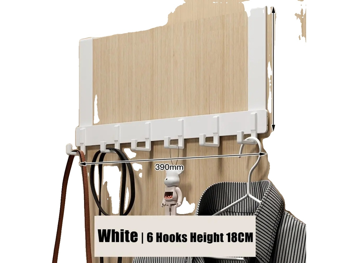 Ganchos De Porta, 6 Ganchos, Instalação Fácil, Branco-18cm