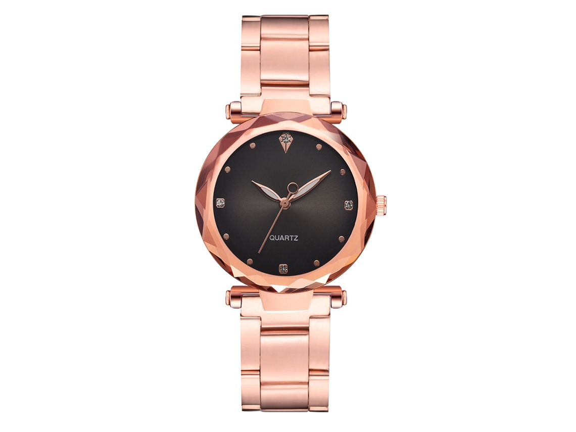 Relógio de Pulso Feminino de Moda com Pulseira de Liga e Strass Cor Preta