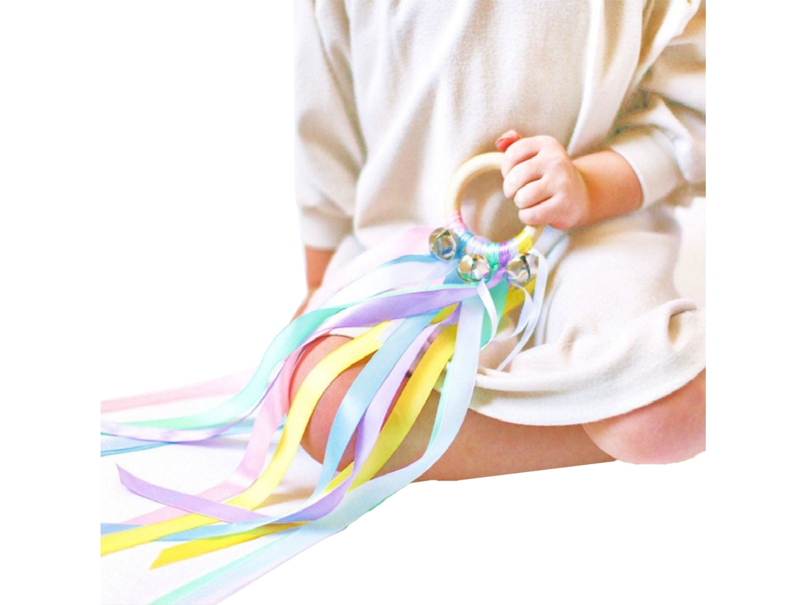Mali pipa de Mão com Fitas Coloridas Anel de Madeira Sino Brinquedo Sensorial Educativo