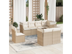 Vidaxl 8 Pcs Conjunto De Sofás P/ Jardim Com Almofadões Vime Pe Bege