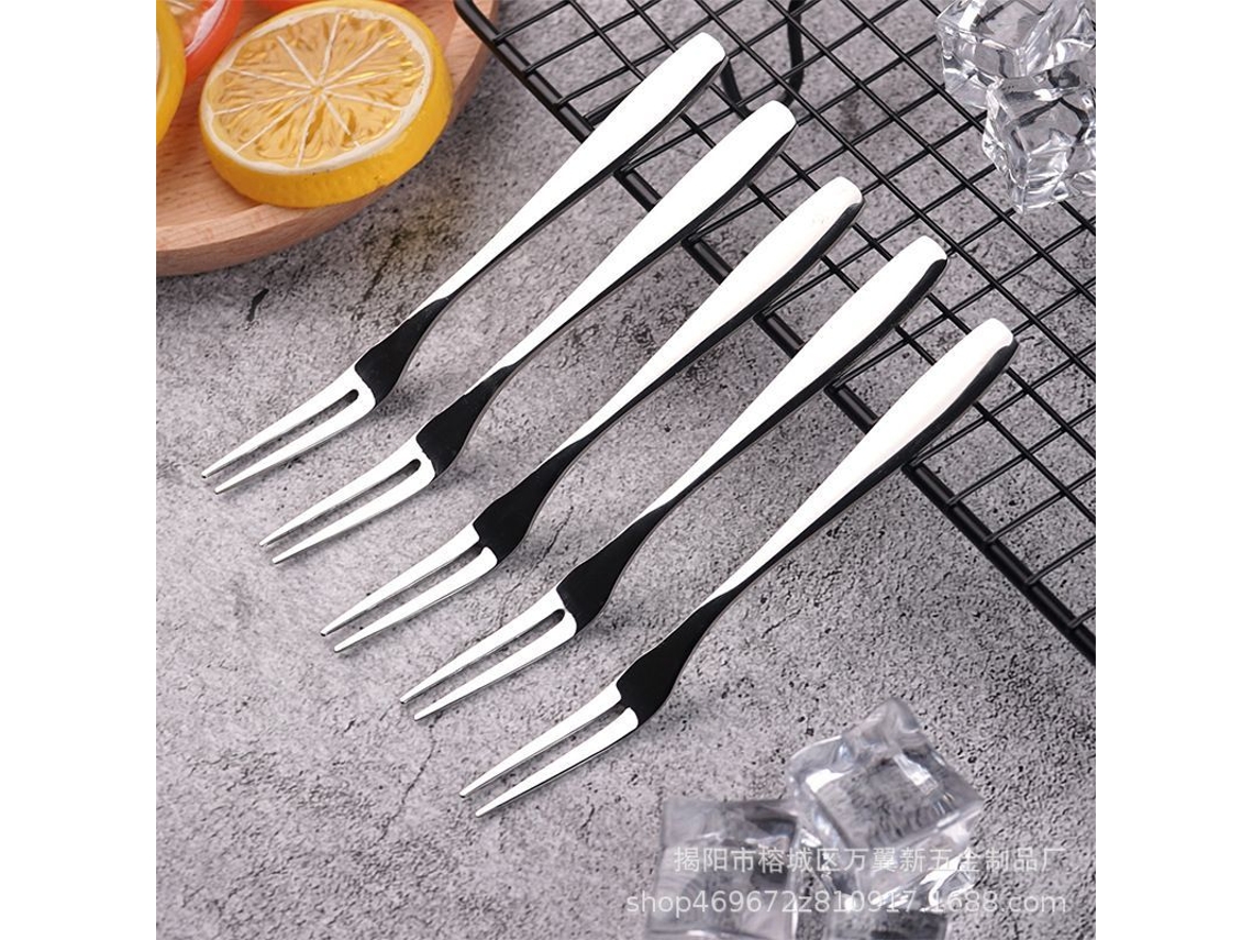 Garfo de aço inoxidável com 2 dentes, conjunto de 10, para frutas, pratos salgados e de mesa, portátil, prateado.