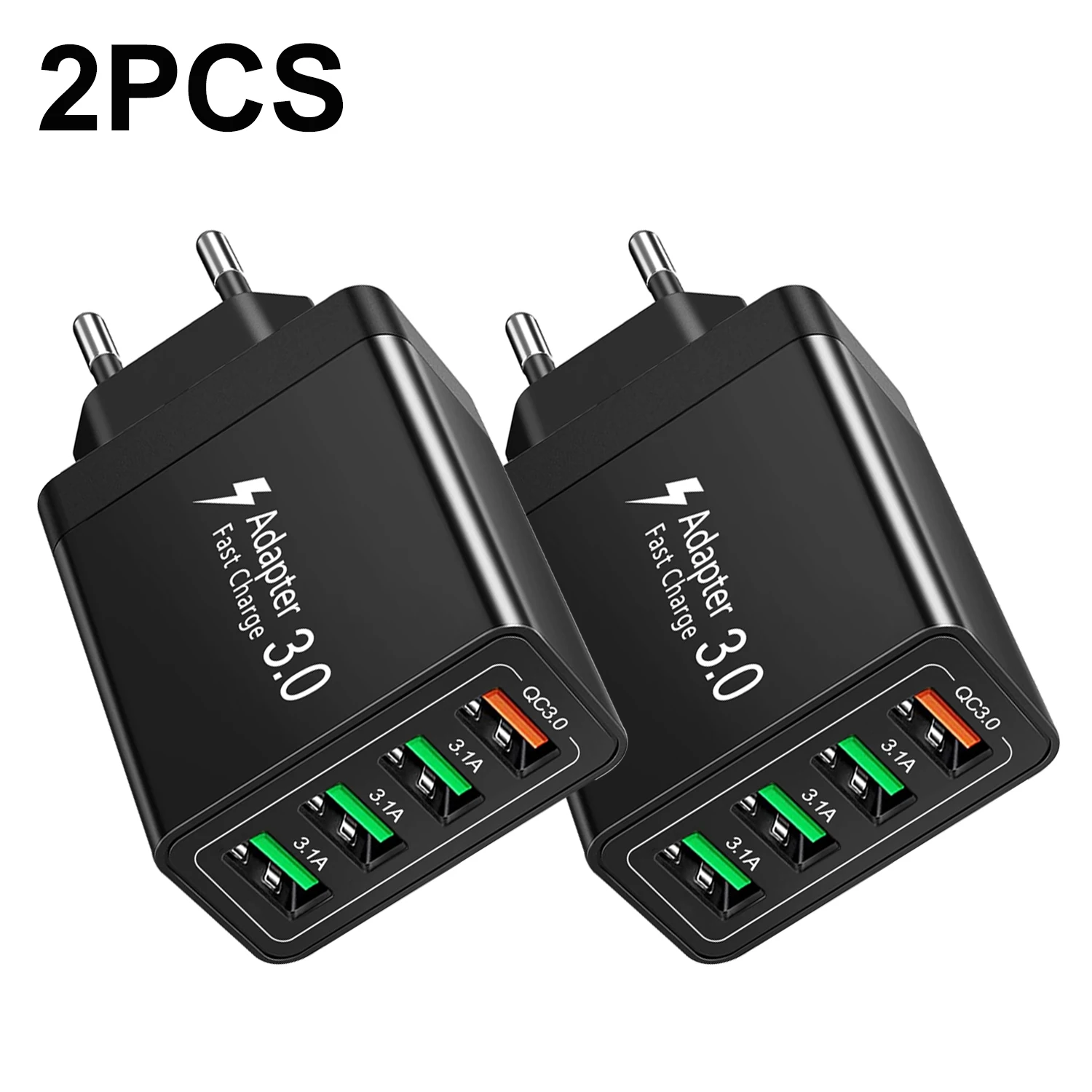(pacote Com 2, Padrão Europeu, Preto) Carregador De Parede Usb De 4 Portas, 40 W, Adaptador De Carregamento Rápido Qc3.0