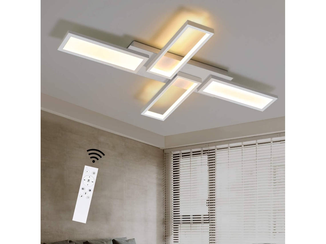 Nettlife Candeeiro De Teto Led Sala Estar Lâmpada Branca Regulável 58 W 82,7 Cm Quadrado Design Moderno Com Comando, Em Alumínio, Uso Diário