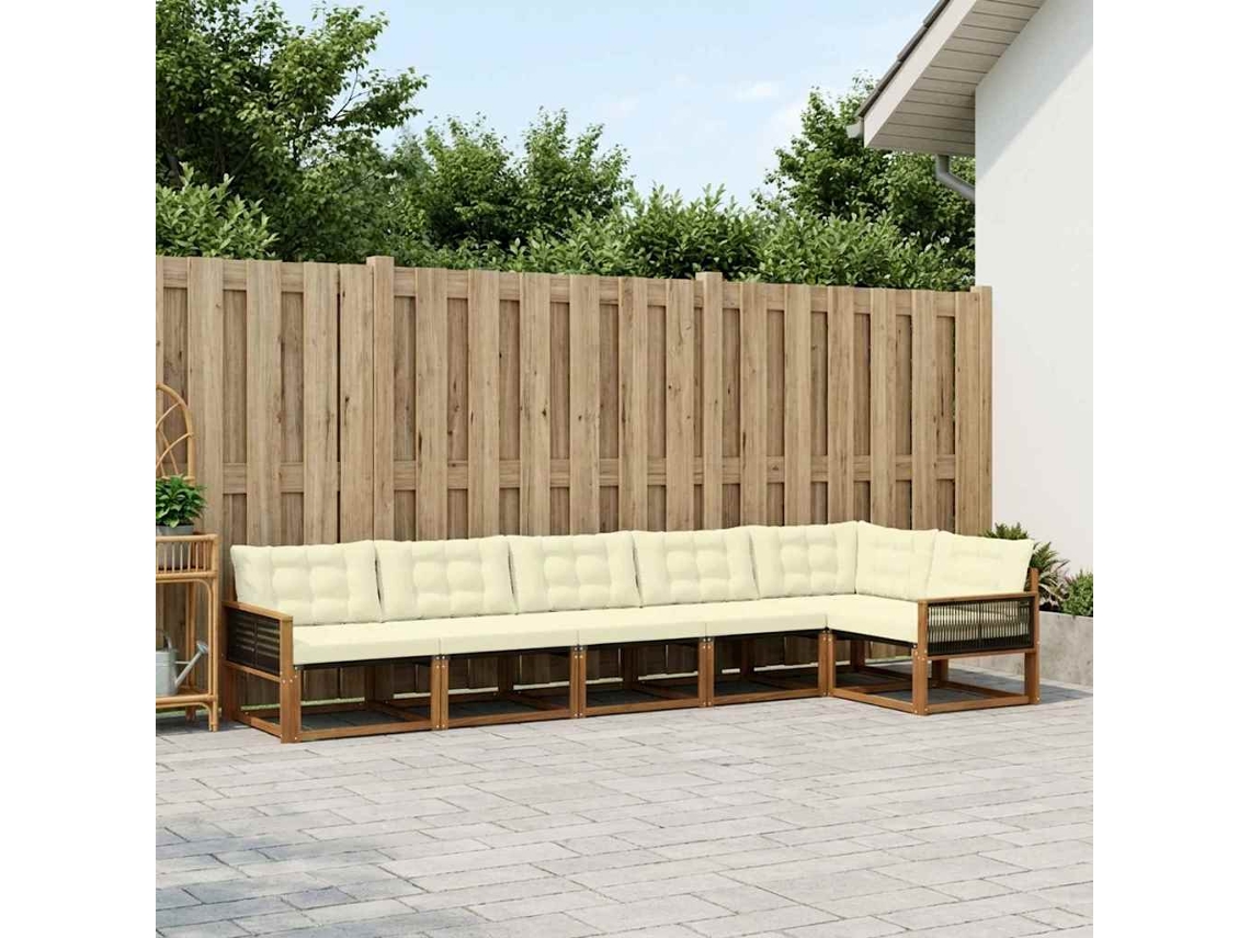 Vidaxl Conjunto De Sofás Para Exterior 6 Pcs Natural E Creme