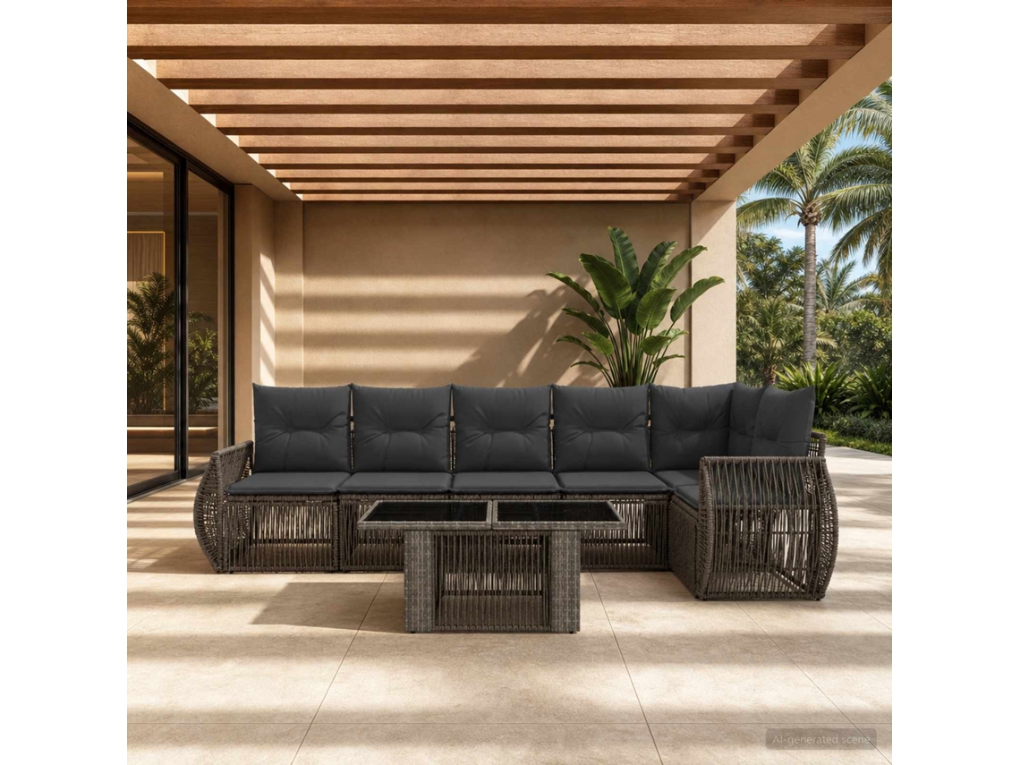 Vidaxl Conjunto De Sofá De Jardim 7 Unid. Cinza E Cinza Escuro Vime Pe