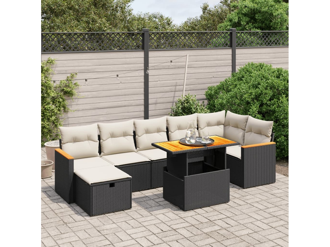 Vidaxl 8 Pcs Conjunto Sofás De Jardim Com Almofadões Vime Pe Preto