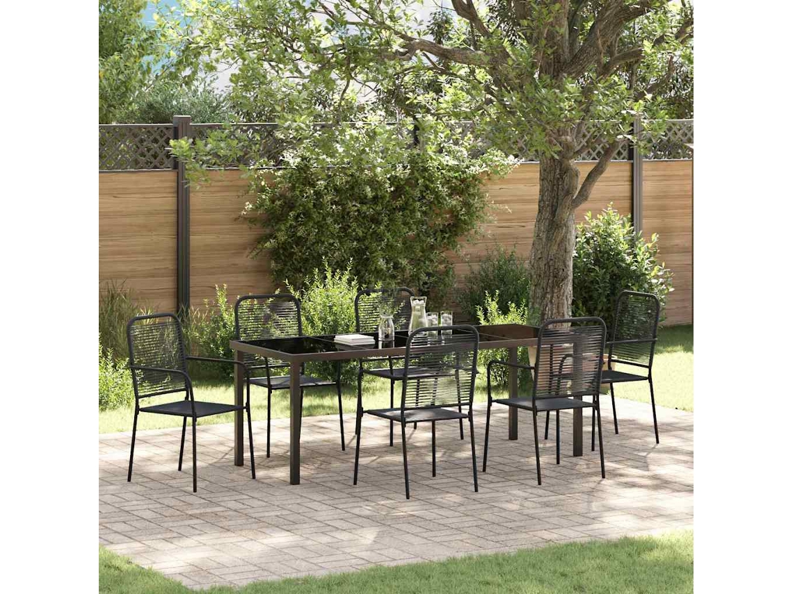 Vidaxl Conjunto De Jantar Para Jardim 7 Unid. Preto Aço Revestido A Pó