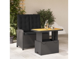 Conjunto 2 Peças Jantar P/ Jardim C/ Almofadões Vime Pe Preto Dkd Home Decor