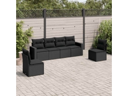 Vidaxl 6 Pcs Conjunto Sofás De Jardim C/ Almofadões Vime Pe Preto