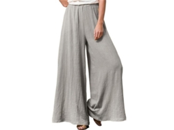 Fasst pantalones de Pierna Ancha com Cintura Elástica, Casual de Algodão (S/MARCA)