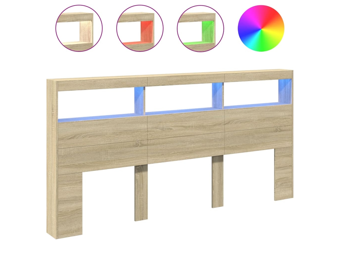 Armário de Cabeceira com Luzes Led Carvalho Sonoma 200x17x102 cm MAISON EXCLUSIVE