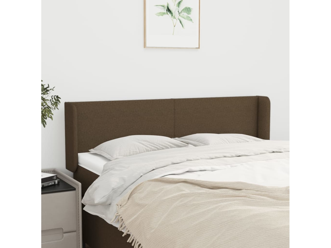Vidaxl Cabeceira De Cama C/ Abas Tecido 147x16x78/88cm Castanho-escuro