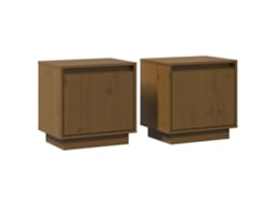 Conjunto de 2 Mesas Pinho Maciço Castanho Mel Cabeceira MAISON EXCLUSIVE (40x30x40 cm)