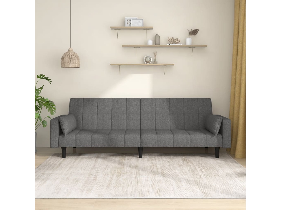 Vidaxl Sofá-cama 2 Lugares Com Duas Almofadas Tecido Cinzento-claro