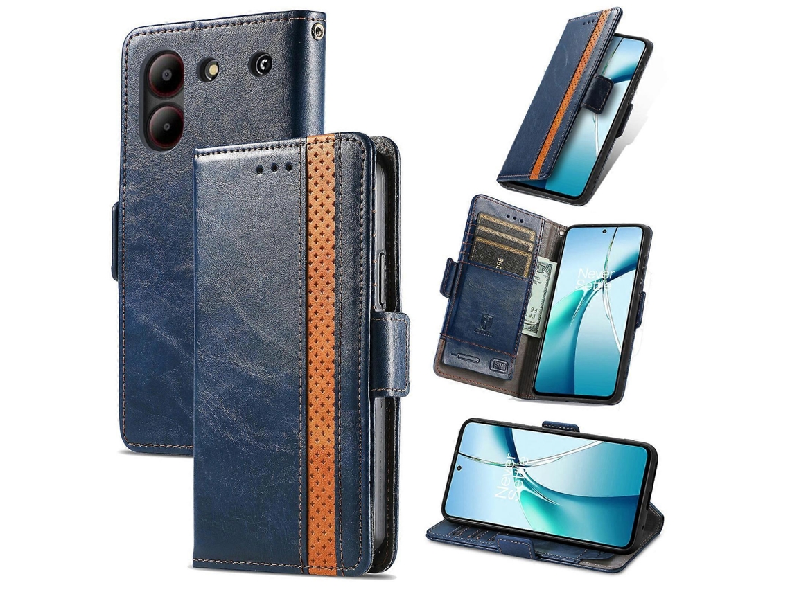 Capa De Couro Para Celular Caseneo Splicing Com Fivela Magnética Dupla