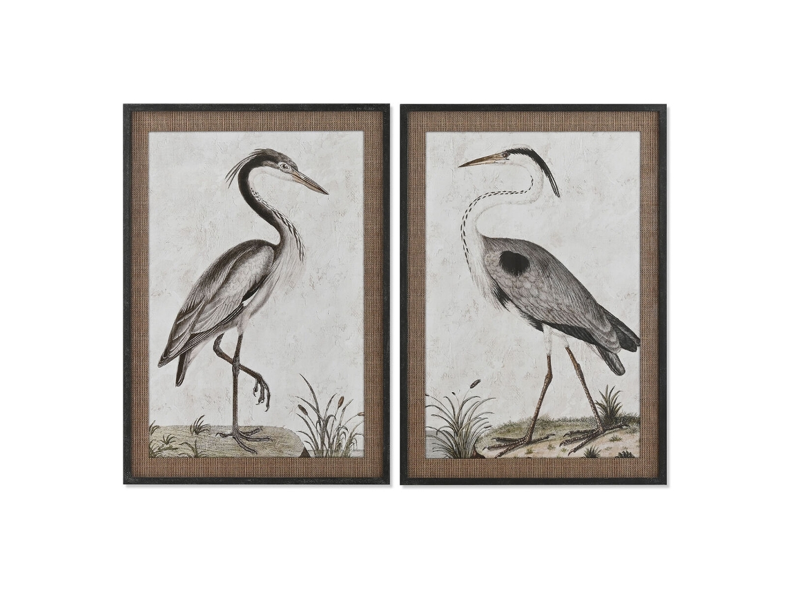 Home Esprit Quadro de Pássaro Oriental 70 x 4 x 100 cm (2 Unidades)