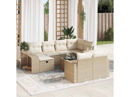 Vidaxl 11 Pcs Conjunto Sofás De Jardim C/ Almofadões Vime Pe Bege