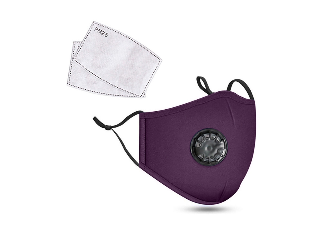 HEXINYIGJLY Máscara Facial em Puro Algodão Lavável Reutilizável com Filtro e Válvula de Respiração Roxo