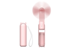 Ventilador Portátil Dobrável 2 Em 1 Rosa, Com Bateria Externa, Recarregável Via Usb, Para Viagens, Shows E Maquiagem De Cílios - Verão