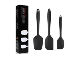 Conjunto Rebe com 3 espátulas de silicone resistentes ao calor, inodoras e antiaderentes para cozinha e confeitaria.