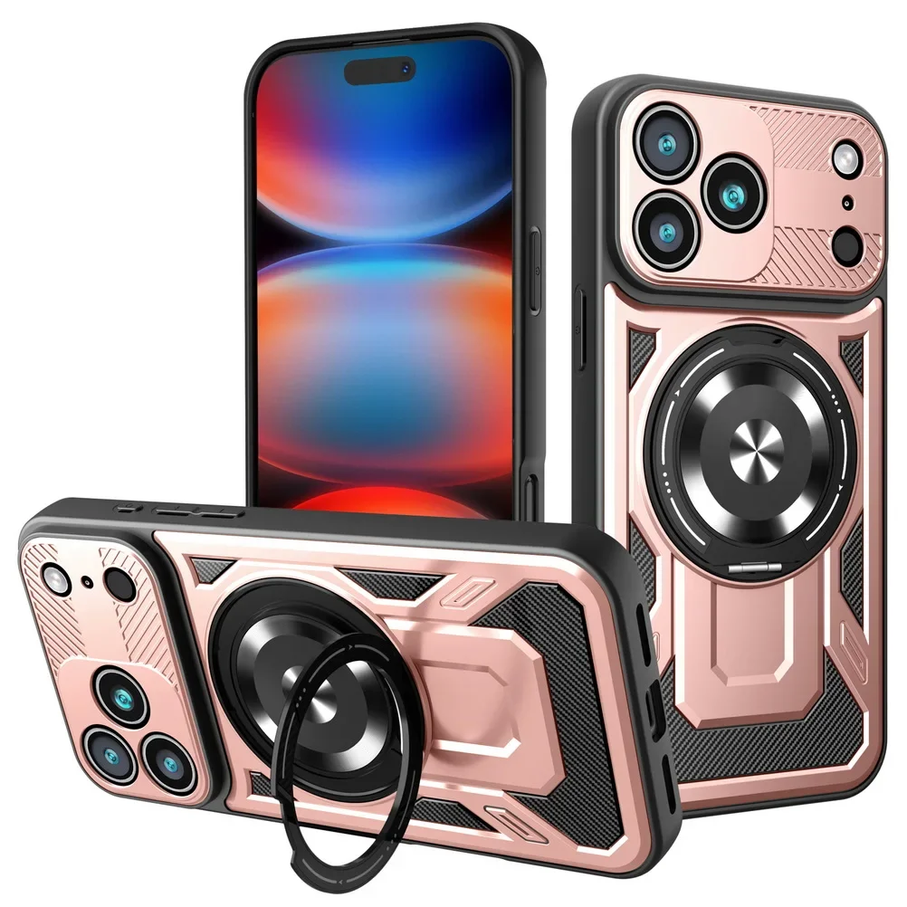 Capa Para Celular Com Suporte De Anel Metálico Giratório 360° (ouro Rosa, Iphone 16e), Capa Protetora Magnética Para Carro.