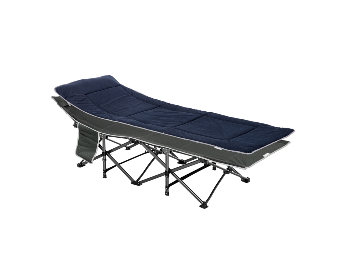 Cama de Campismo Dobrável com Almofada Bolso Lateral e Bolsa de Transporte e Escuro 188x64.5x53 Cm Preto Azul