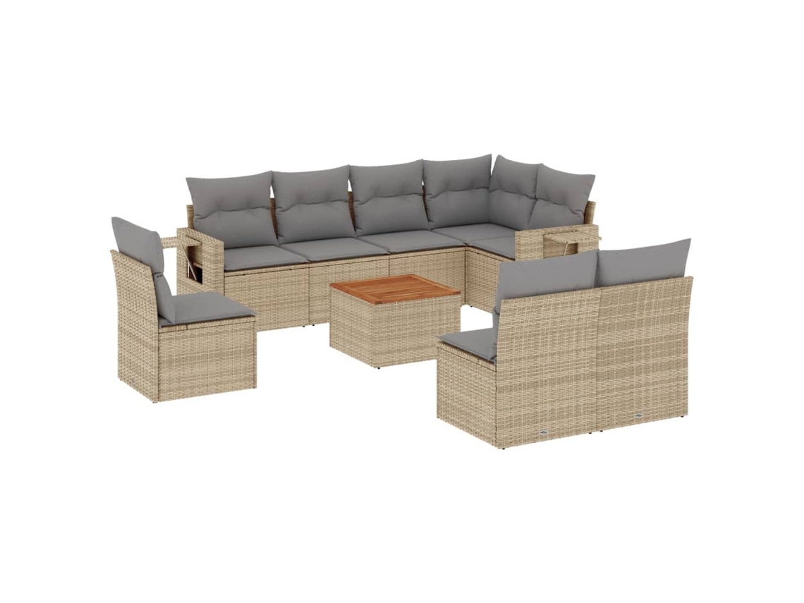 Conjunto de 9 sofás de jardim com almofadões Vime Pe Bege Misturado MAISON EXCLUSIVE