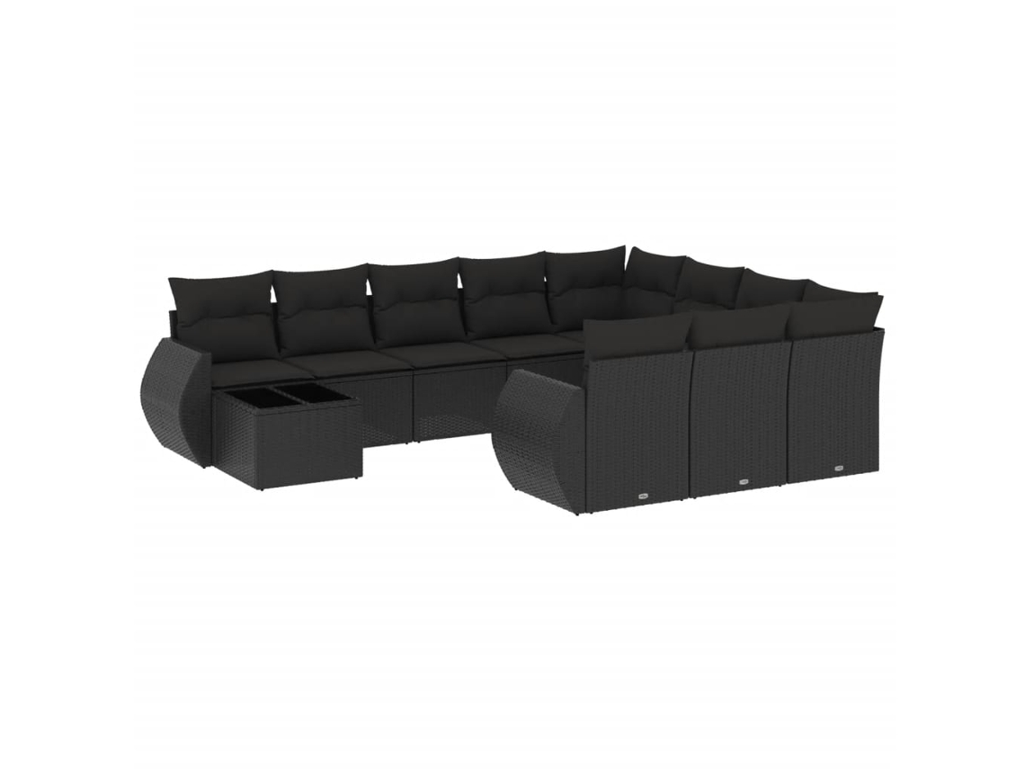Conjunto de 11 Sofás de Jardim com Almofadões Vime Pe Preto MAISON EXCLUSIVE