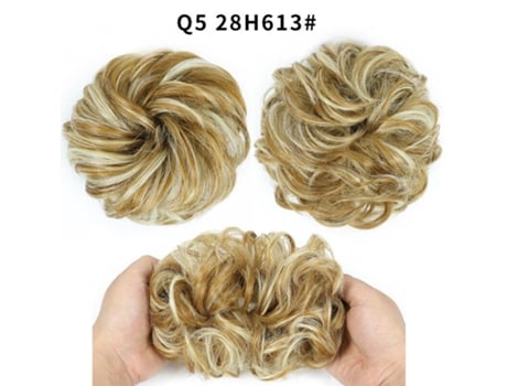 Aplique De Cabelo Coque Desarrumado Ondulado Em Fibra De Alta Temperatura - Loiro Com Mechas Castanhas