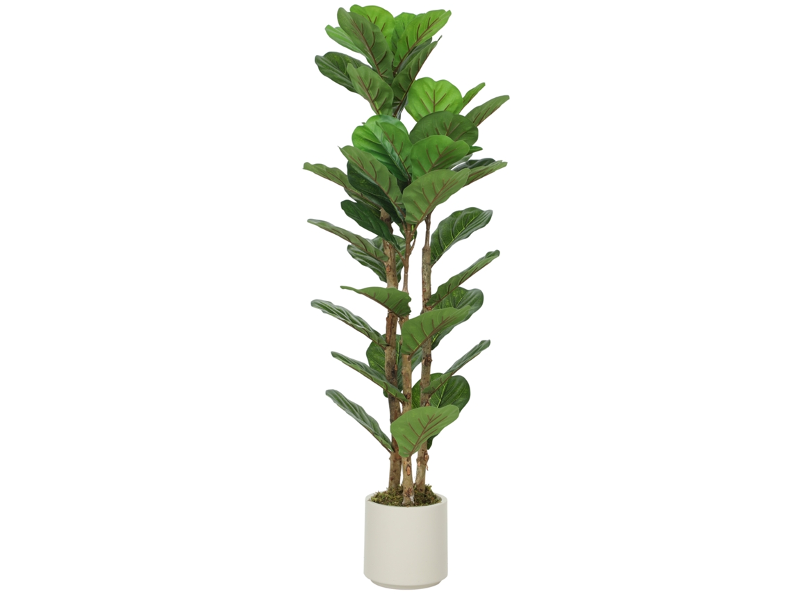 Planta Artificial Figueira 120cm Com Vaso Plástico E Tronco Madeira Maciça, Verde