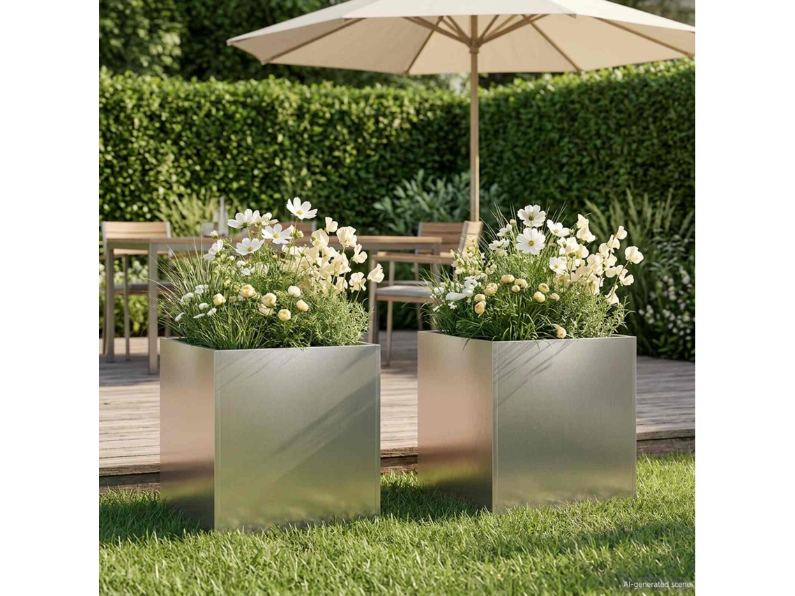 Vidaxl Vaso De Jardim 2 Unid. Prateado 45 X 45 X 45 Cm Aço Inoxidável