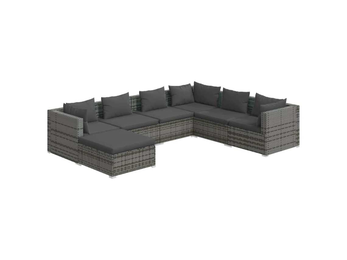 Maison Exclusive - 7 Pcs Conjunto Lounge De Jardim C/ Almofadões Vime Pe Cinzento