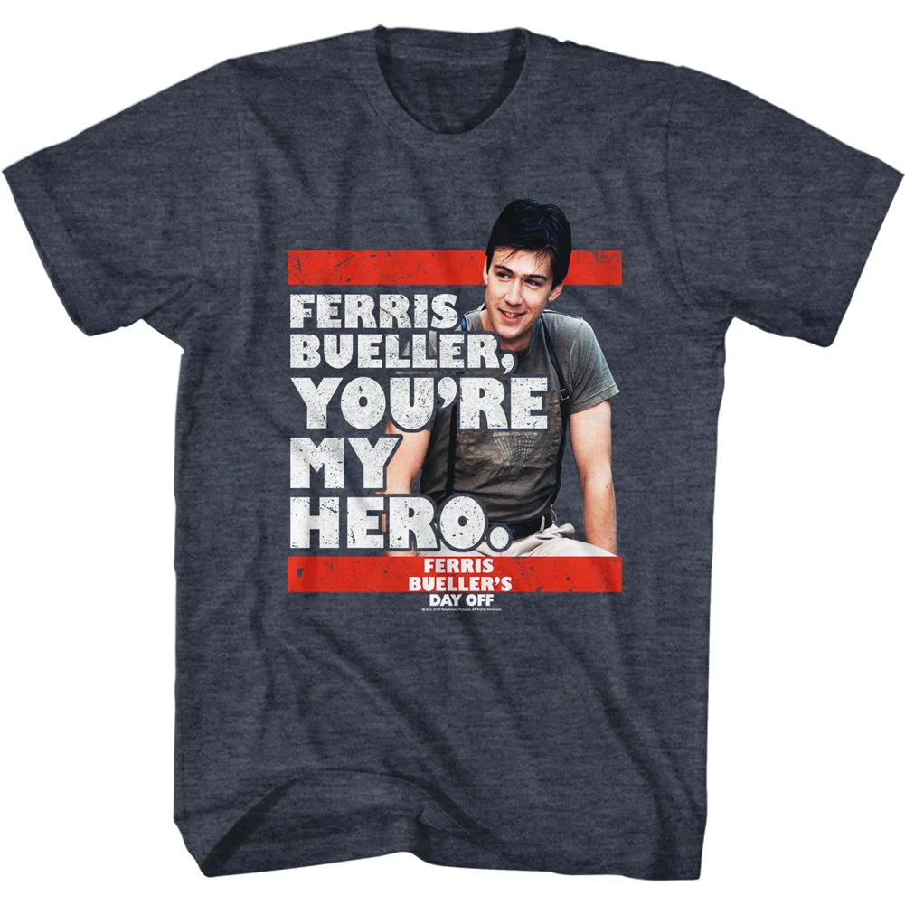 Unisex Adult T-shirt Rockinstone Ferris Bueller's Day Off My Hero Heather Navy Sizes