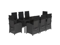 Conjunto de 9 Jantar para Jardim com Almofadões Vime Pe Preto MAISON EXCLUSIVE