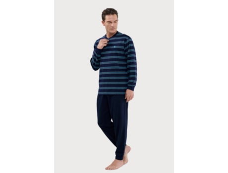 Pijama masculino listrado de malha de algodão com carcela longa The Night Owl