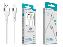 Cabo De Dados Trançado Nylon 3.1a Carregamento Rápido Branco , Type C Usb , 1.0m