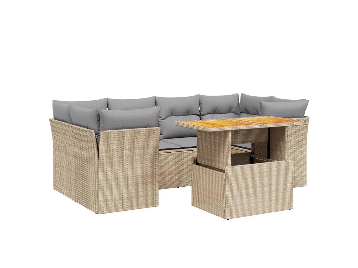 Conjunto de 7 Sofás para Jardim com Almofadões Vime Pe Bege MAISON EXCLUSIVE (7 pcs)
