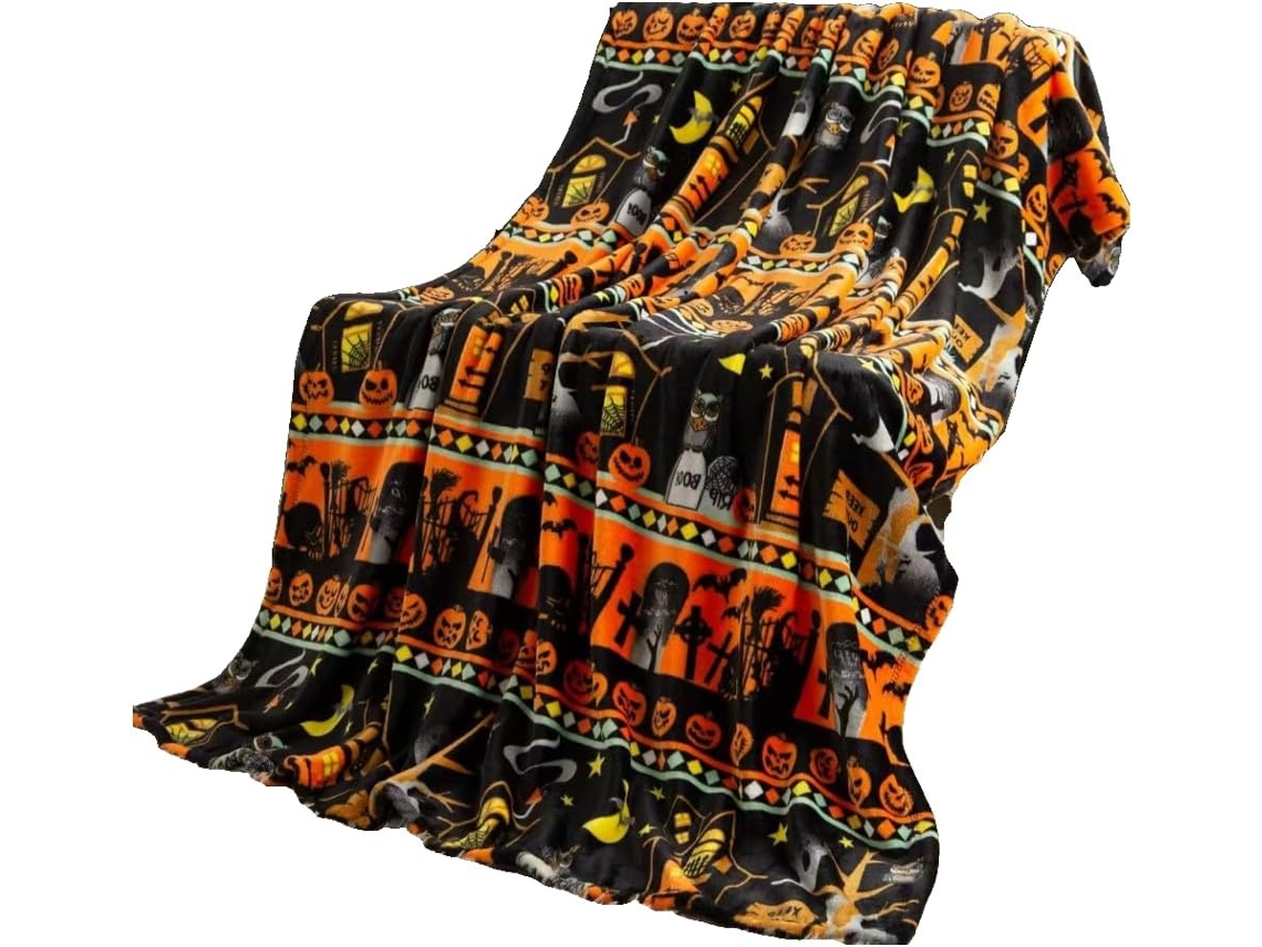 Manta de Flanela Syjym com Estampa Abóbora para o Halloween, Ideal para Quarto, Sala de Estar