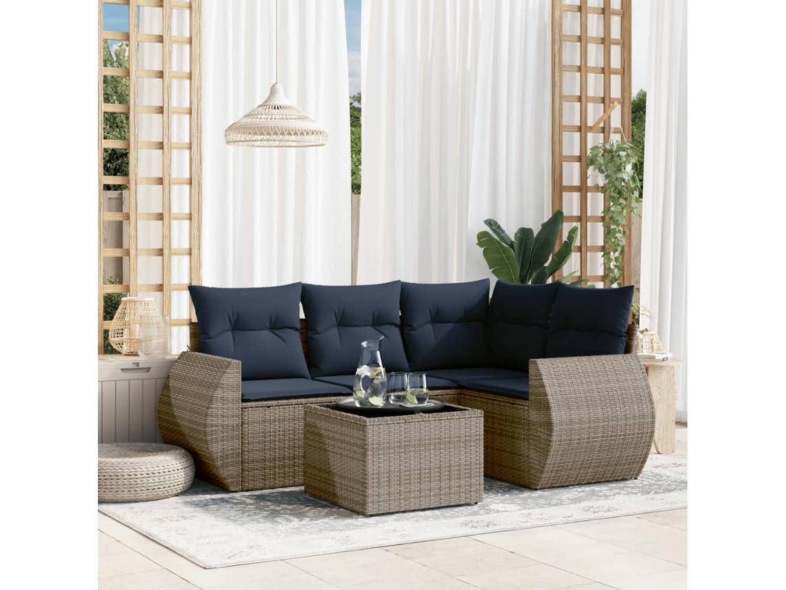 Vidaxl Conjunto De Sofá De Jardim De 5 Peças Com Almofadas Em Rattan Sintético Cinza