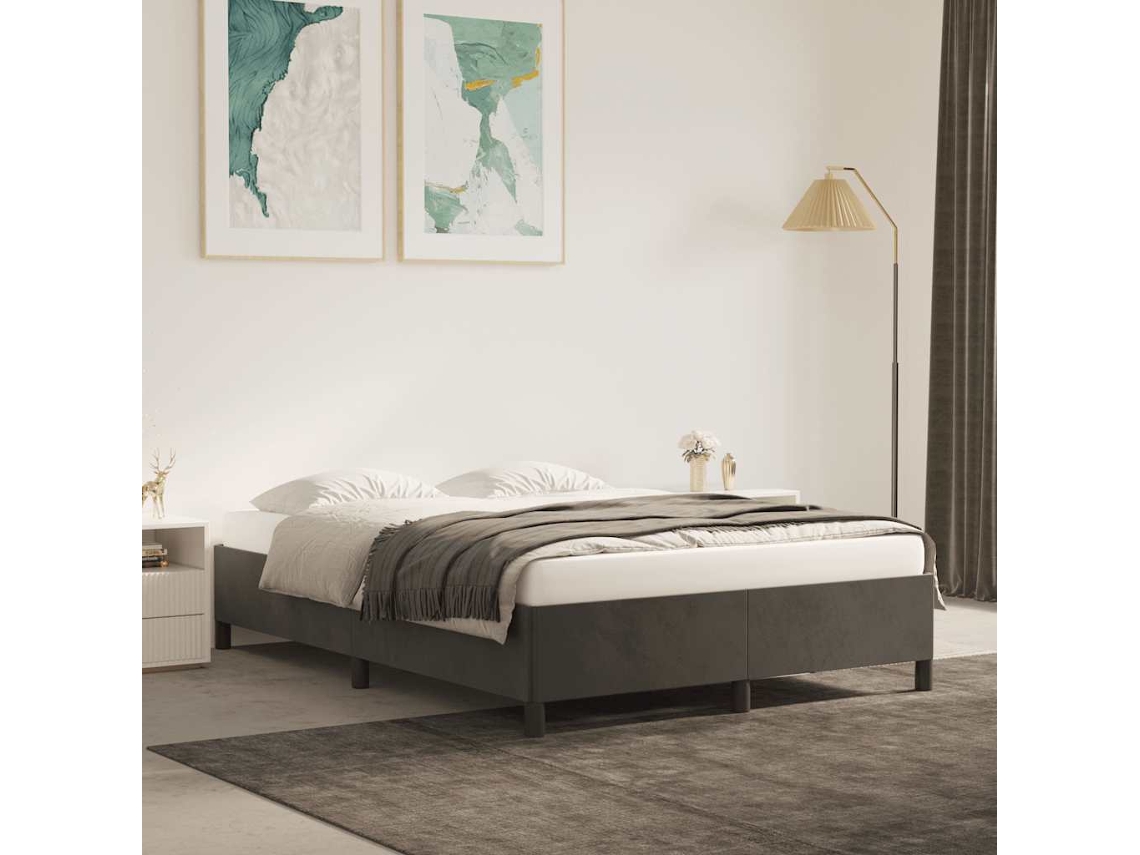 Vidaxl Estrutura De Cama Sem Colchão 140x190 Cm Veludo Cinzento-escuro