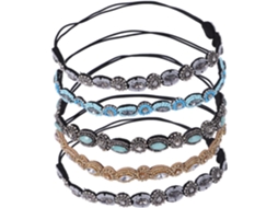 Conjunto De 5 Faixas De Cabelo Elásticas Com Strass Para Mulheres, Com Miçangas E Cordões, Em Cores Sortidas: Dourado, Verde E Branco.