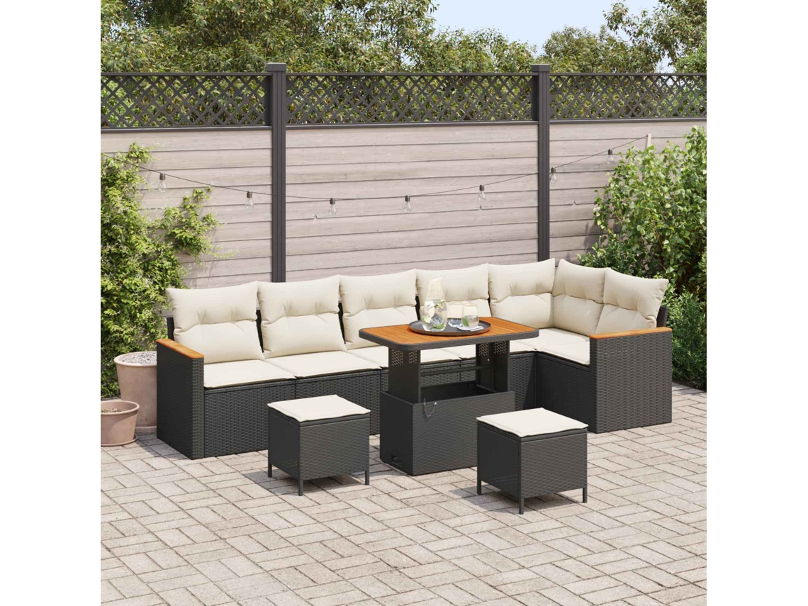 Vidaxl Conjunto De Sofá De Jardim 9 Unid. Preto Vime Pe
