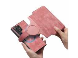 Capa Para Samsung Galaxy S25 Edge Em Couro Retrô Com Carteira Magnética, Flip. Rosa Czhhmart